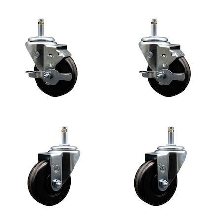 Service Caster 3.5'' Phenolic Wheel Swivel 7/16'' Grip Ring Stem Caster Set 2 Brakes, 4PK SCC-GR20S3514-PHS-TLB-716138-2-S-2
